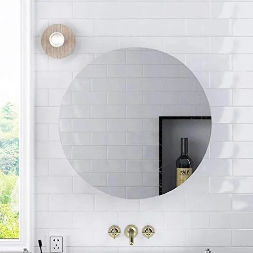 SHKUU Specchio Bagno, Specchio Armadietto Legno massello Multistrato Nero/Bianco con Scatola toeletta Rotonda Vetro Append...