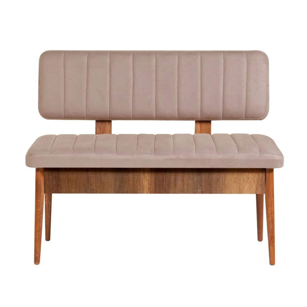 Panca imbottita con schienale L110cm Scamnum Legno scuro e tessuto Taupe