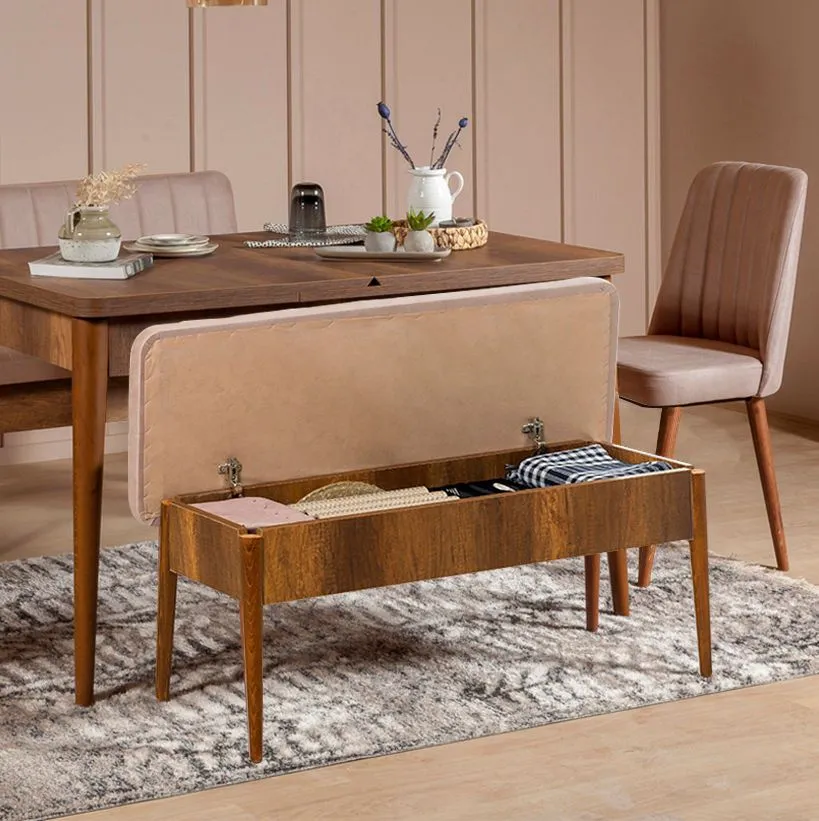 Panca imbottita con schienale L110cm Scamnum Legno scuro e tessuto Taupe