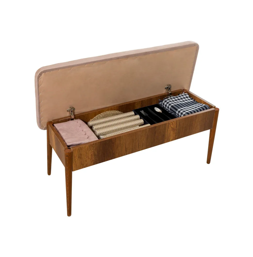 Panca imbottita con schienale L110cm Scamnum Legno scuro e tessuto Taupe