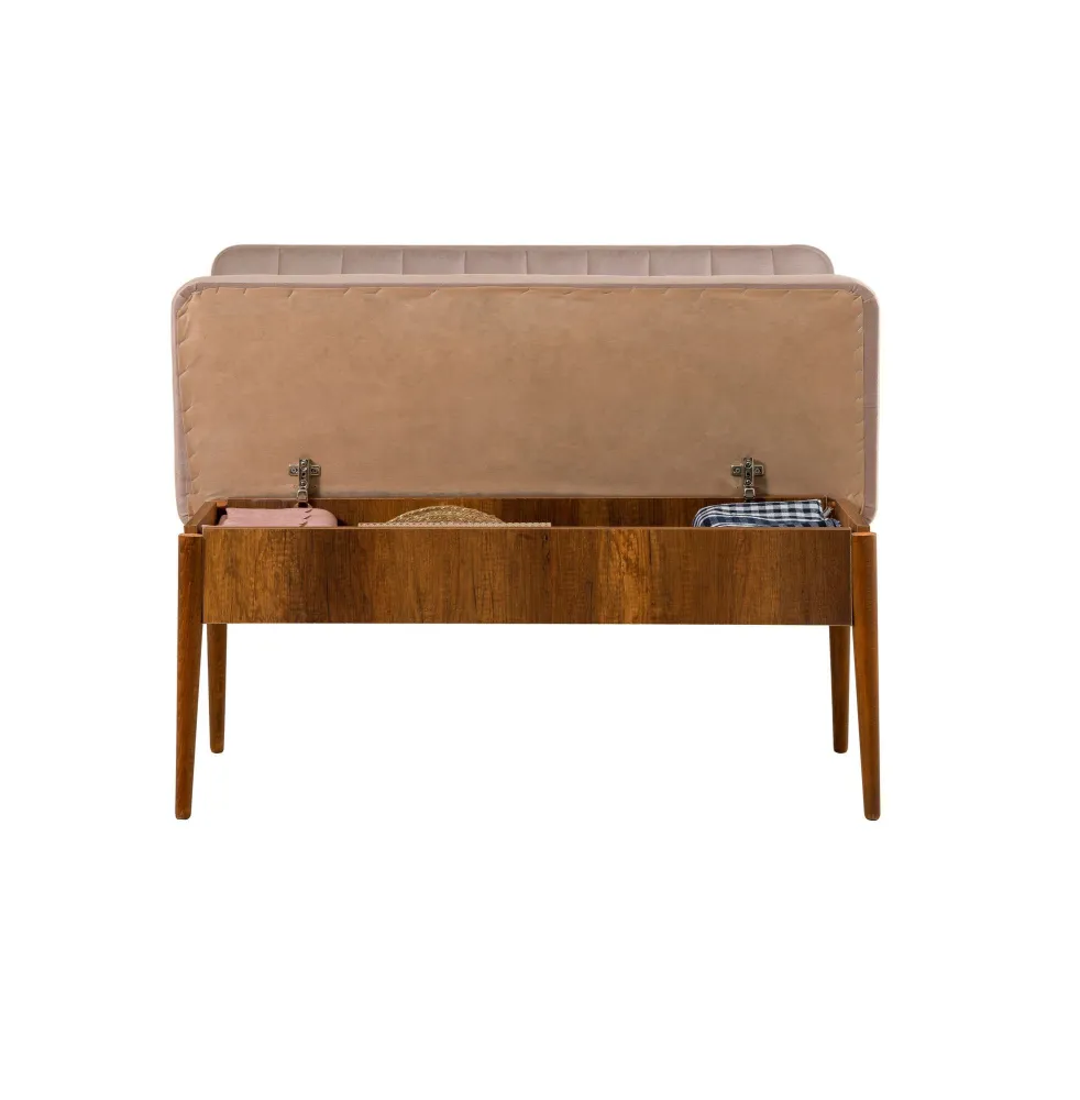 Panca imbottita con schienale L110cm Scamnum Legno scuro e tessuto Taupe