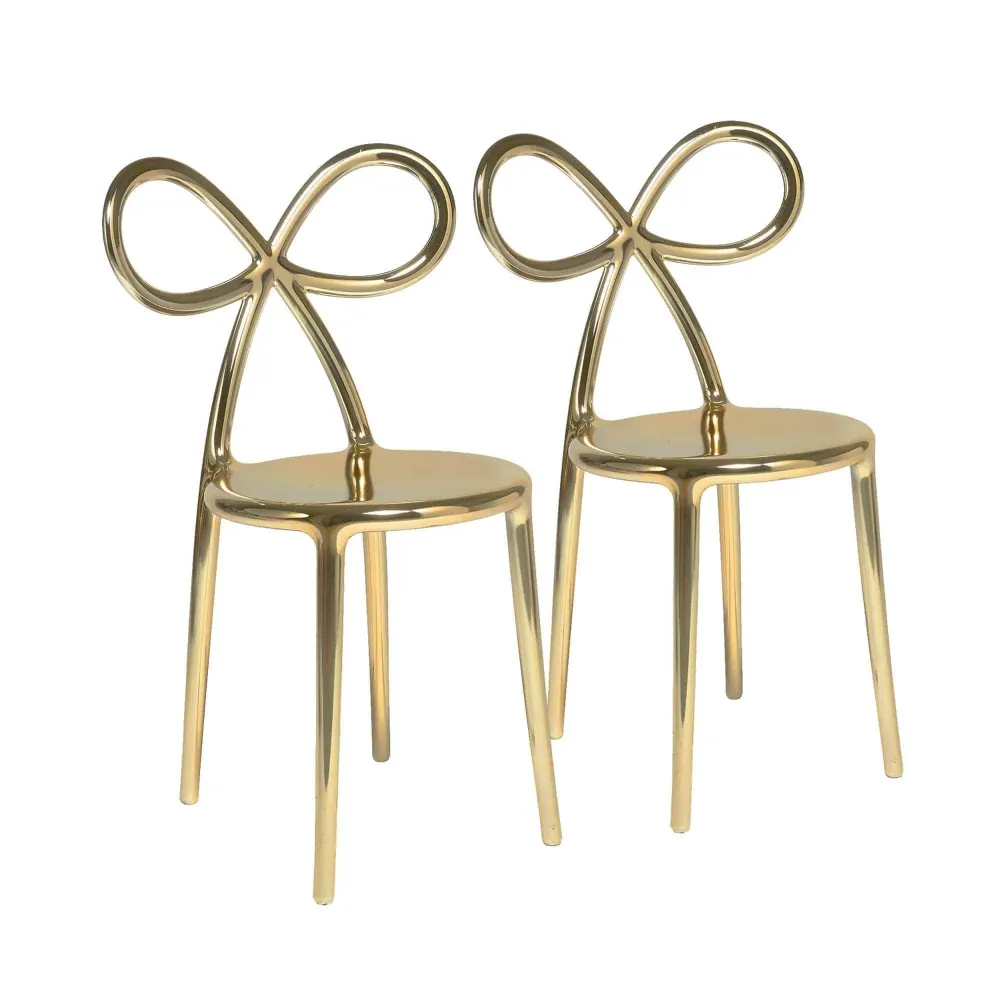 Ribbon Chair Metal Finish , Set 2 pezzi Silver Qeeboo