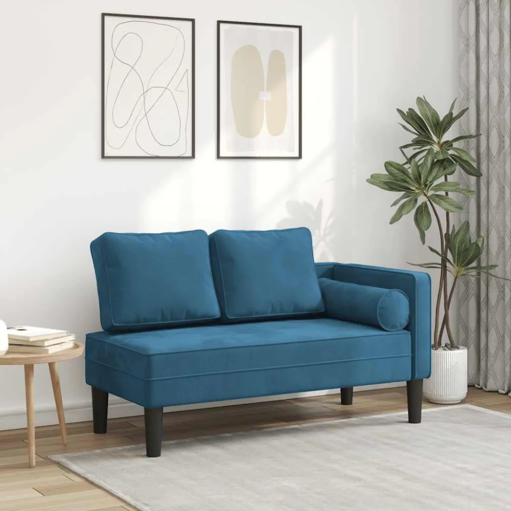 Chaise Longue con Cuscini Blu Velluto