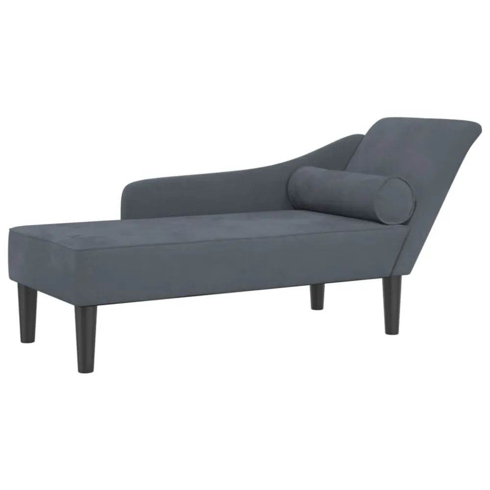 Chaise Longue con Cuscini Grigio Scuro Velluto