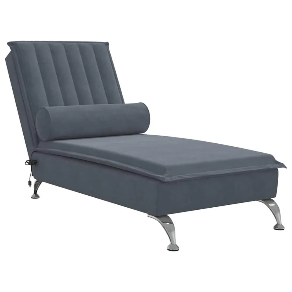 Chaise Longue Massaggi con Capezzale Grigio Scuro Velluto