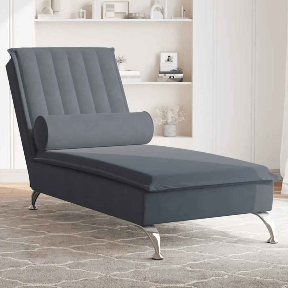 Chaise Longue Massaggi con Capezzale Grigio Scuro Velluto