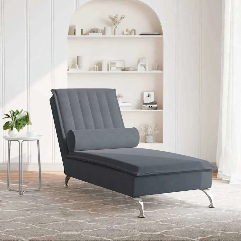 Chaise Longue Massaggi con Capezzale Grigio Scuro Velluto