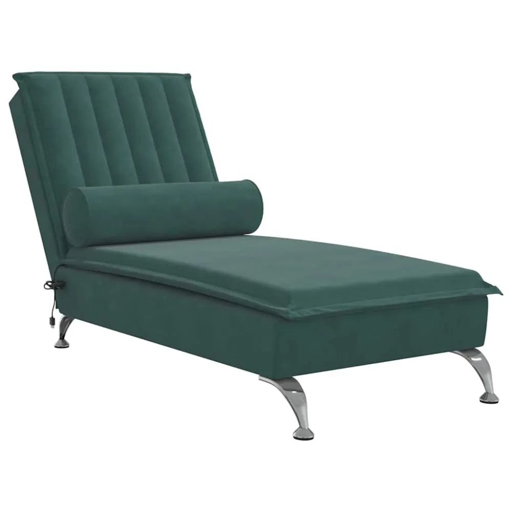 Chaise Longue Massaggi con Capezzale Verde Scuro Velluto