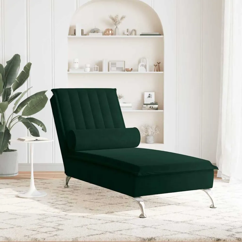 Chaise Longue Massaggi con Capezzale Verde Scuro Velluto
