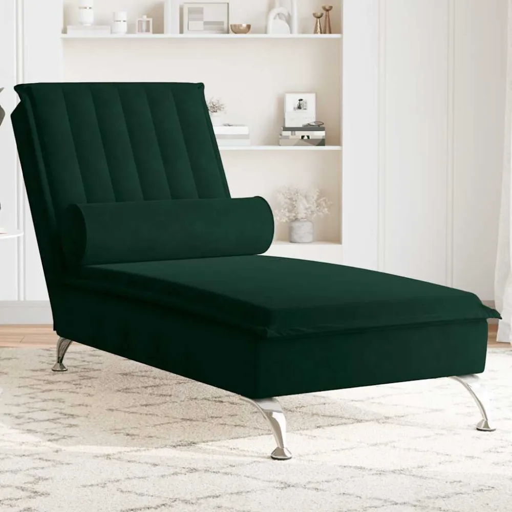 Chaise Longue Massaggi con Capezzale Verde Scuro Velluto