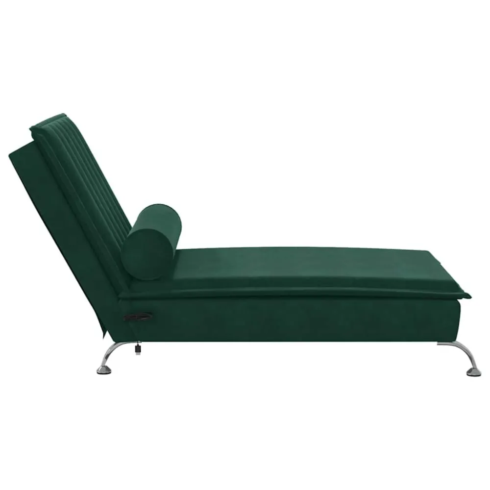 Chaise Longue Massaggi con Capezzale Verde Scuro Velluto