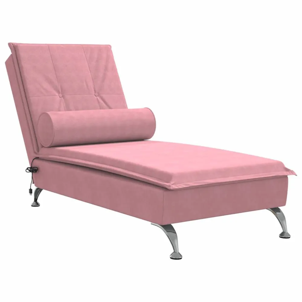 Chaise Longue Massaggi con Cuscino Rosa Velluto