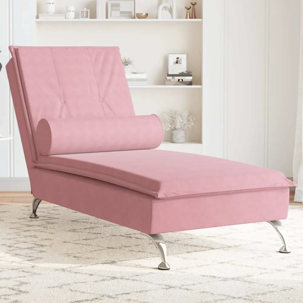 Chaise Longue Massaggi con Cuscino Rosa Velluto