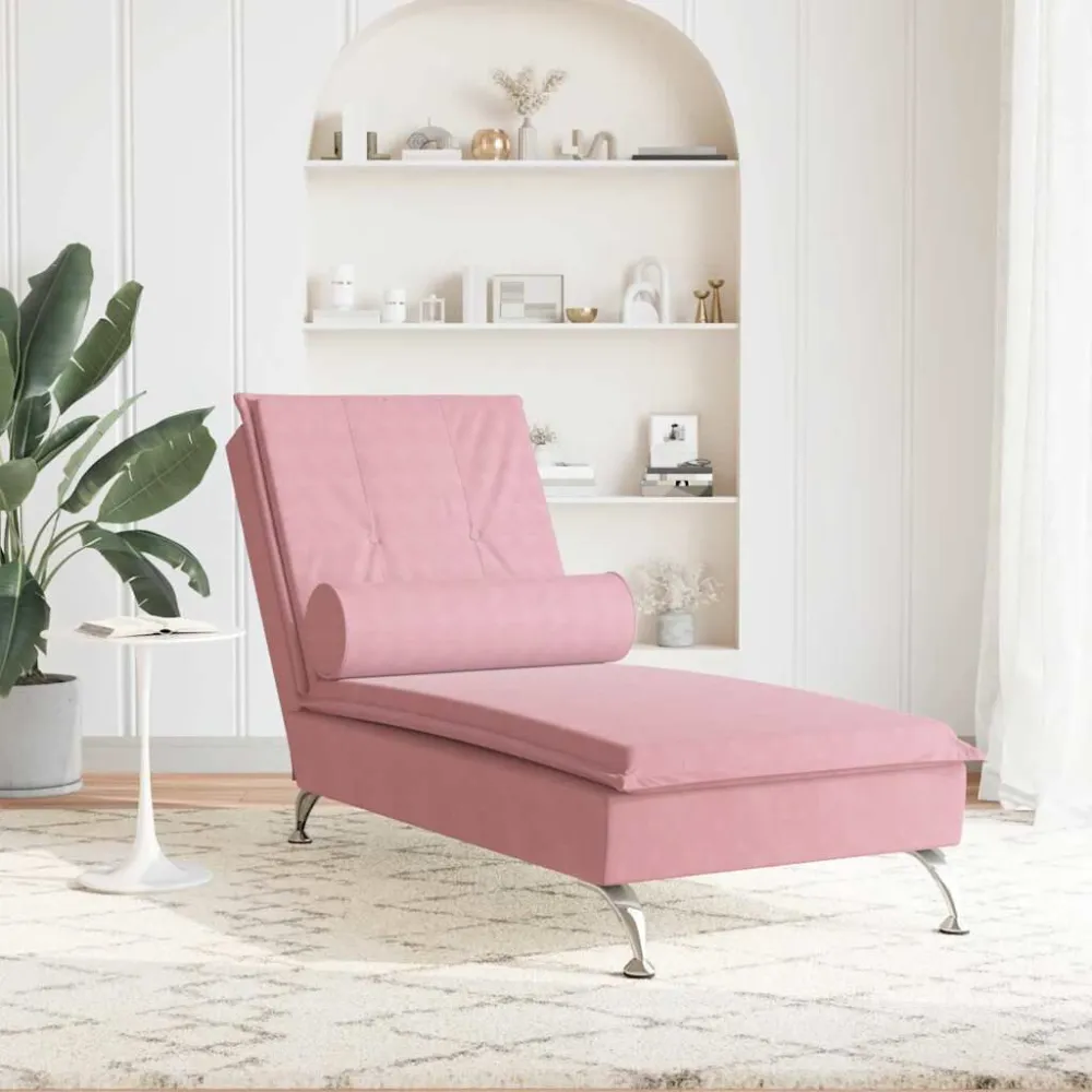 Chaise Longue Massaggi con Cuscino Rosa Velluto