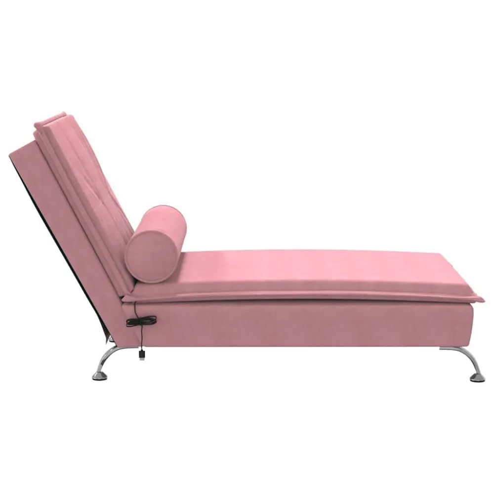 Chaise Longue Massaggi con Cuscino Rosa Velluto