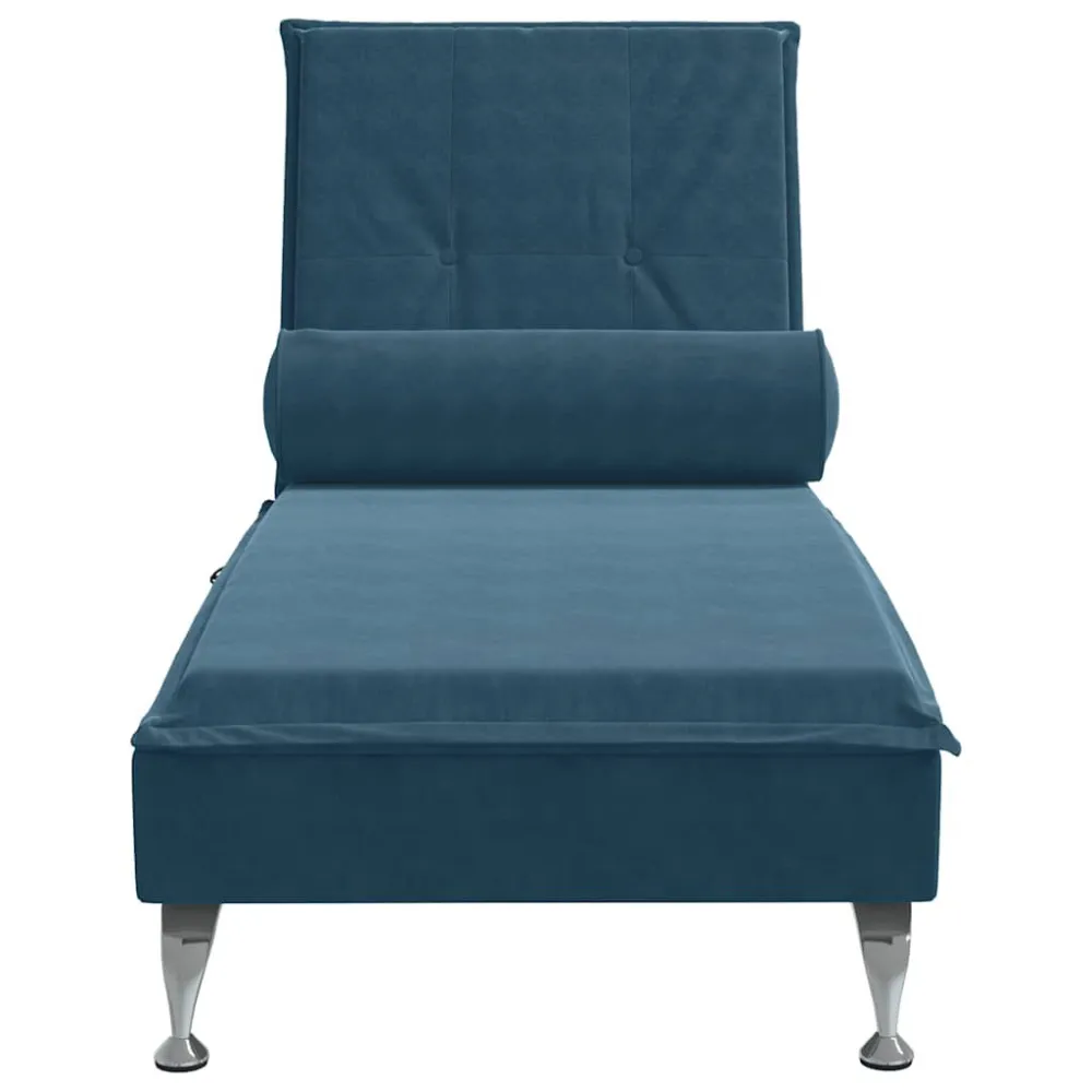 Chaise Longue Massaggi con Cuscino Rullo Blu Velluto