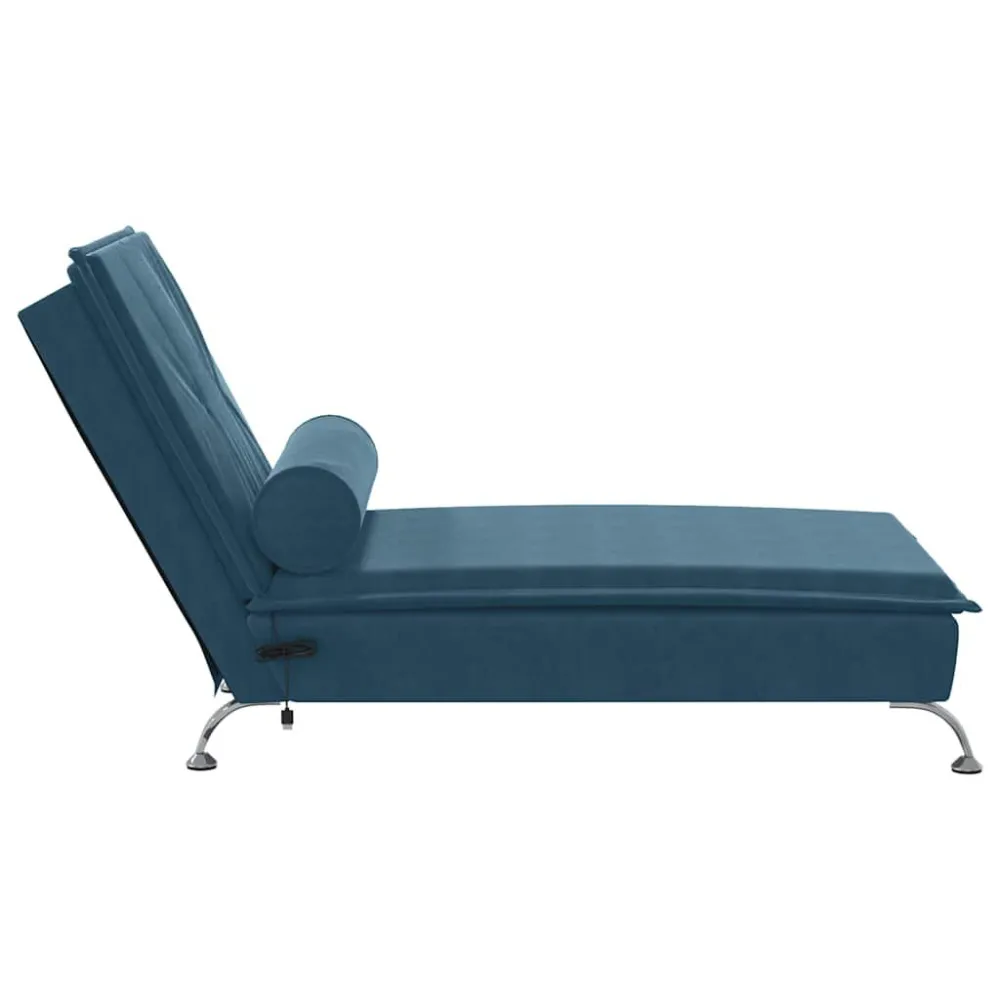 Chaise Longue Massaggi con Cuscino Rullo Blu Velluto