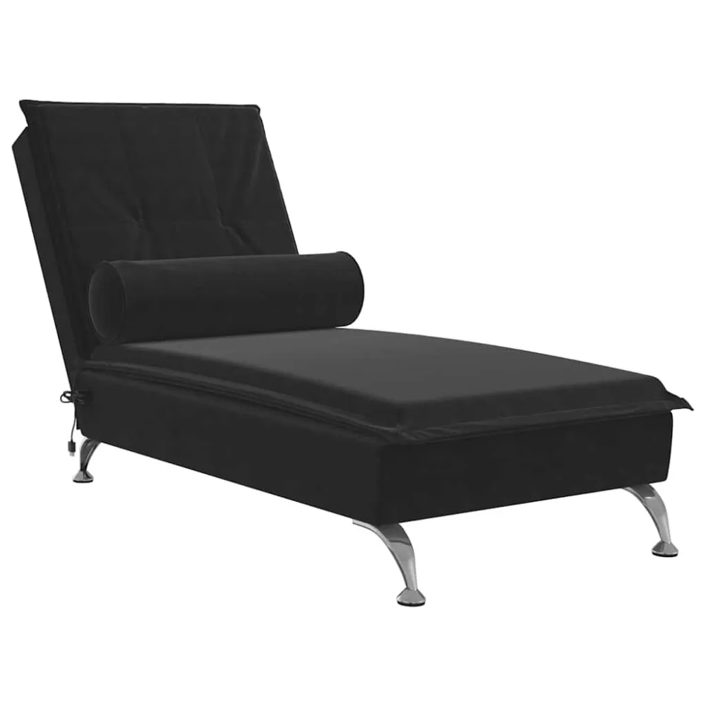 Chaise Longue Massaggi con Cuscino Rullo Nero Velluto