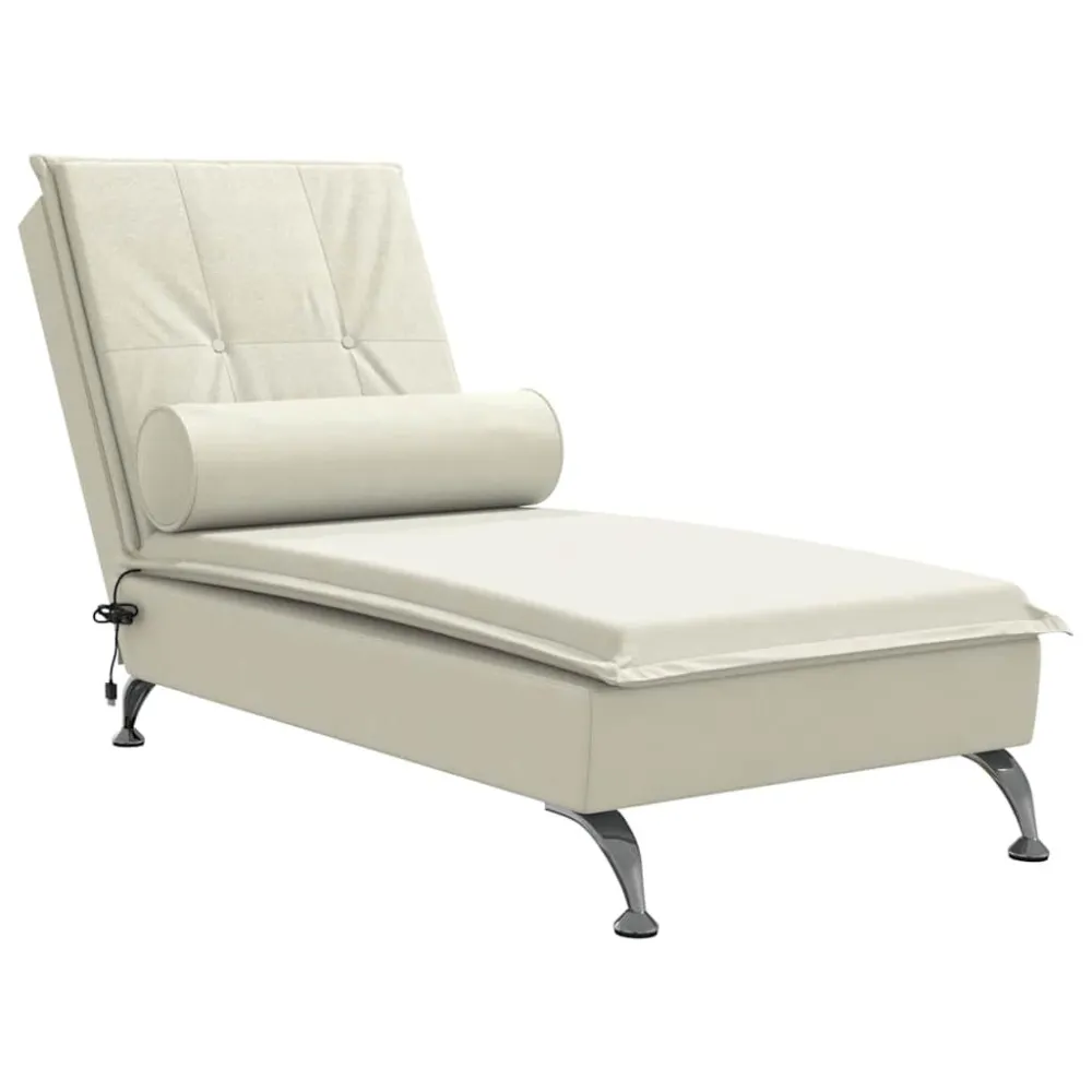 Chaise Longue Massaggi con Cuscino Rullo Crema Velluto