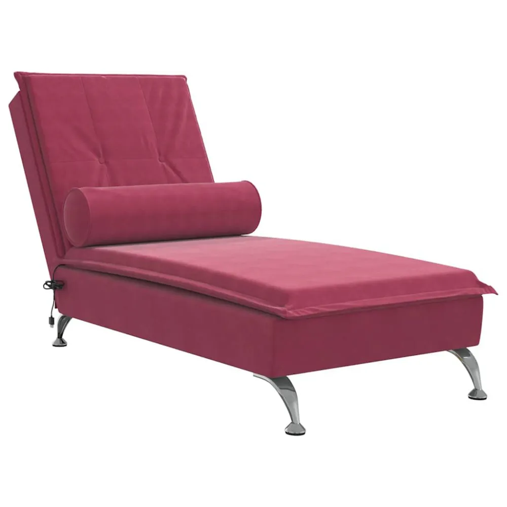 Chaise Longue Massaggi con Cuscino Rullo Rosso Vino Velluto