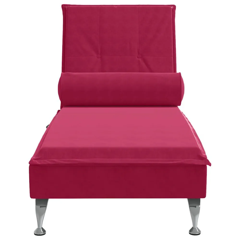 Chaise Longue Massaggi con Cuscino Rullo Rosso Vino Velluto