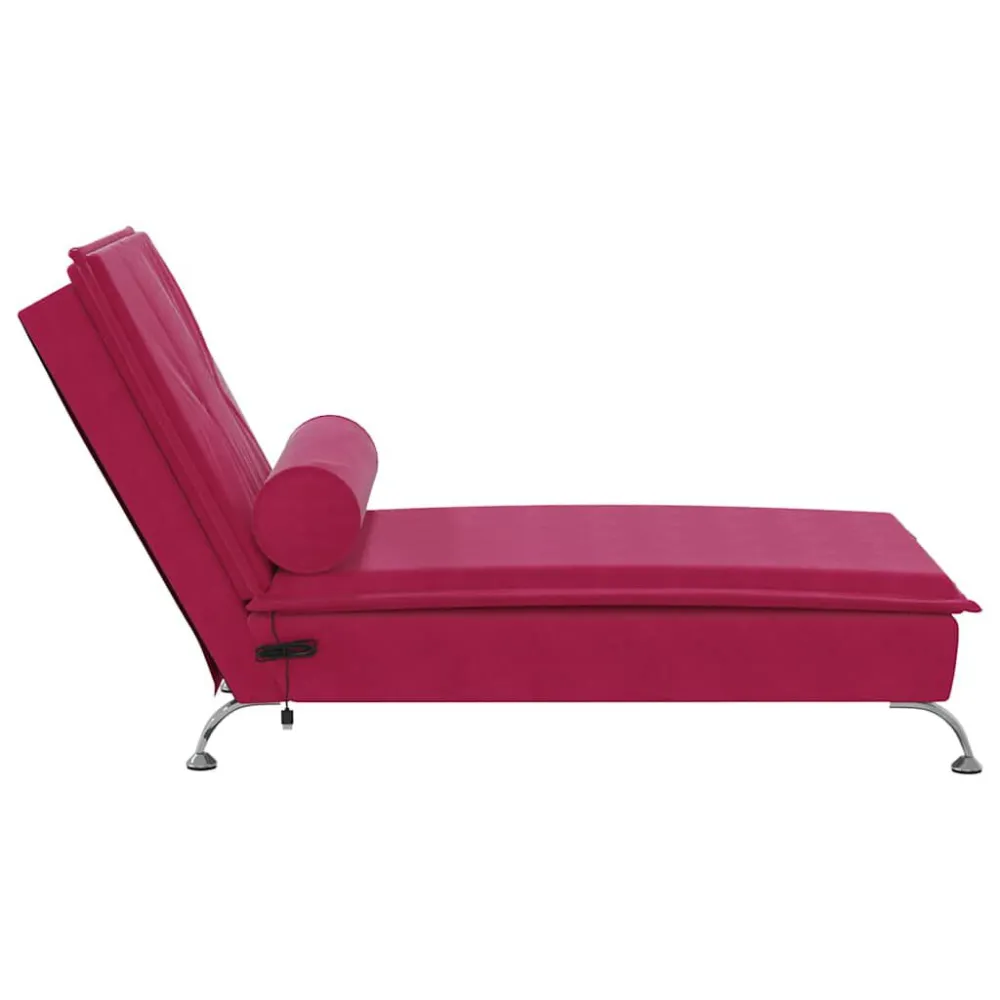 Chaise Longue Massaggi con Cuscino Rullo Rosso Vino Velluto