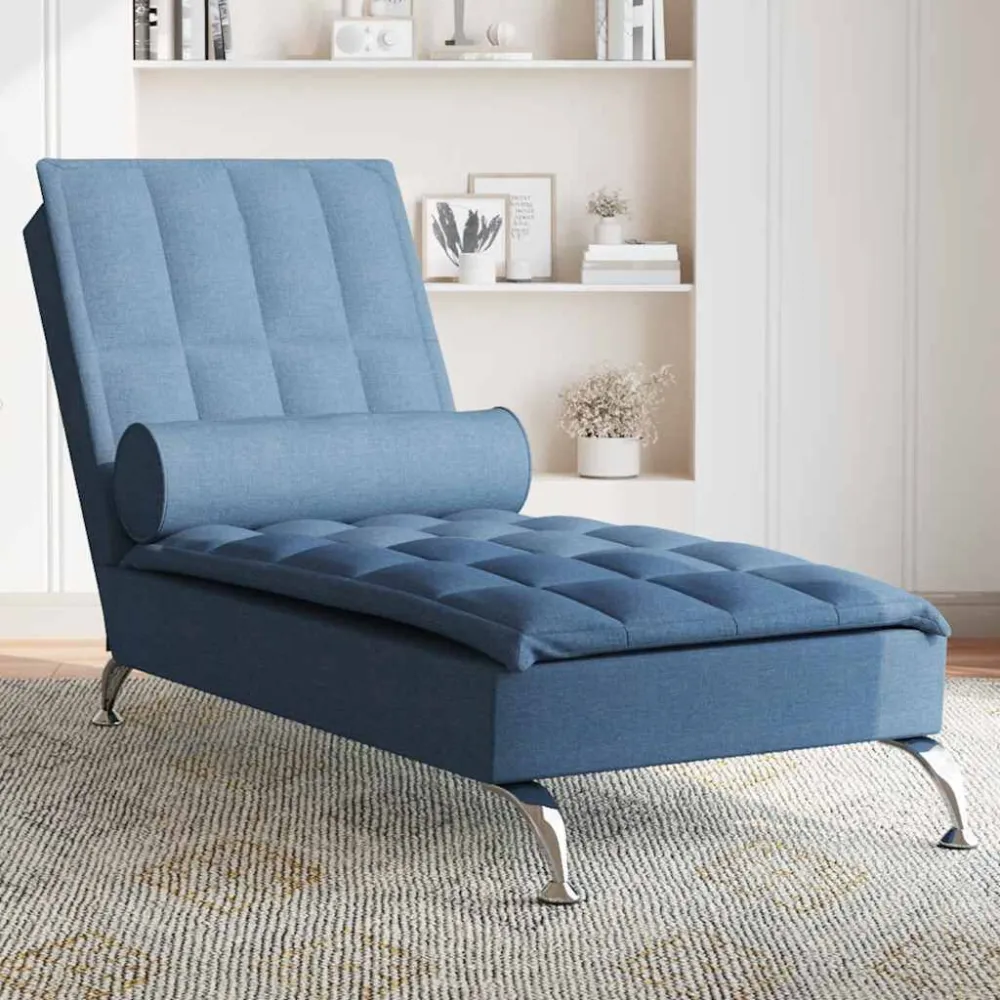 Chaise Longue Massaggi Cuscino Rullo Blu Tessuto