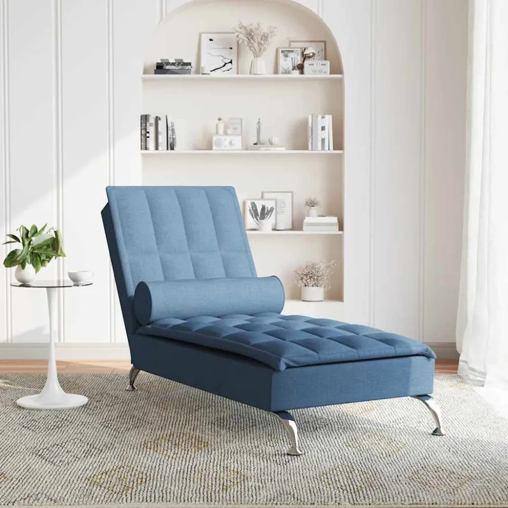 Chaise Longue Massaggi Cuscino Rullo Blu Tessuto