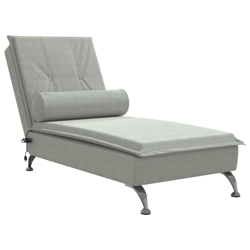 Chaise Longue Massaggi Cuscino Rullo Grigio Chiaro Velluto