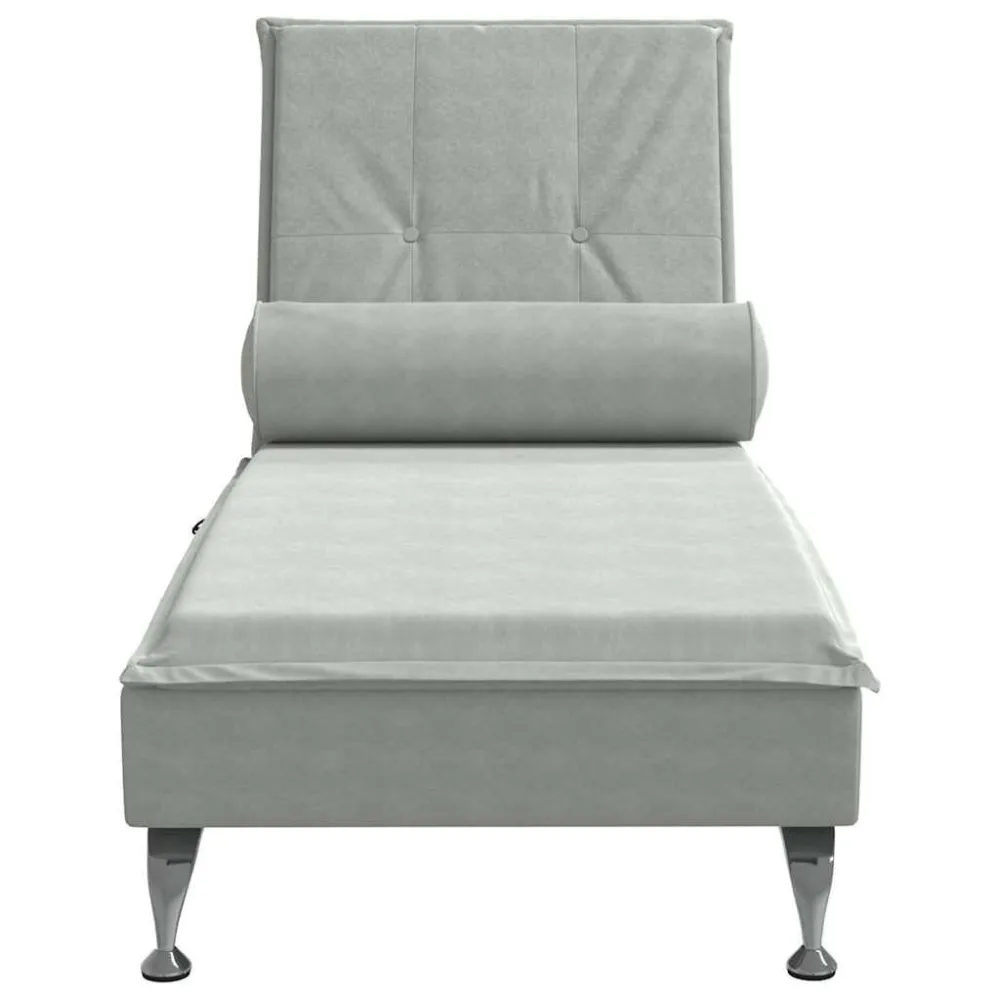 Chaise Longue Massaggi Cuscino Rullo Grigio Chiaro Velluto