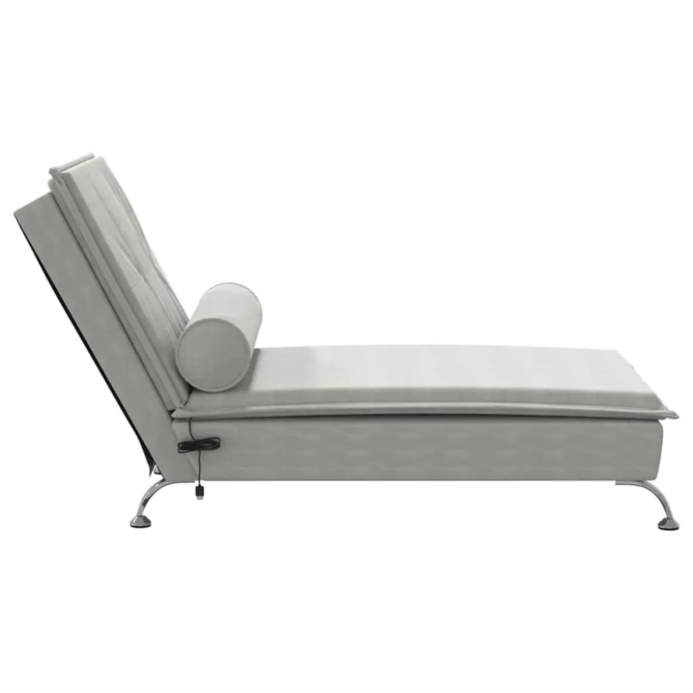 Chaise Longue Massaggi Cuscino Rullo Grigio Chiaro Velluto