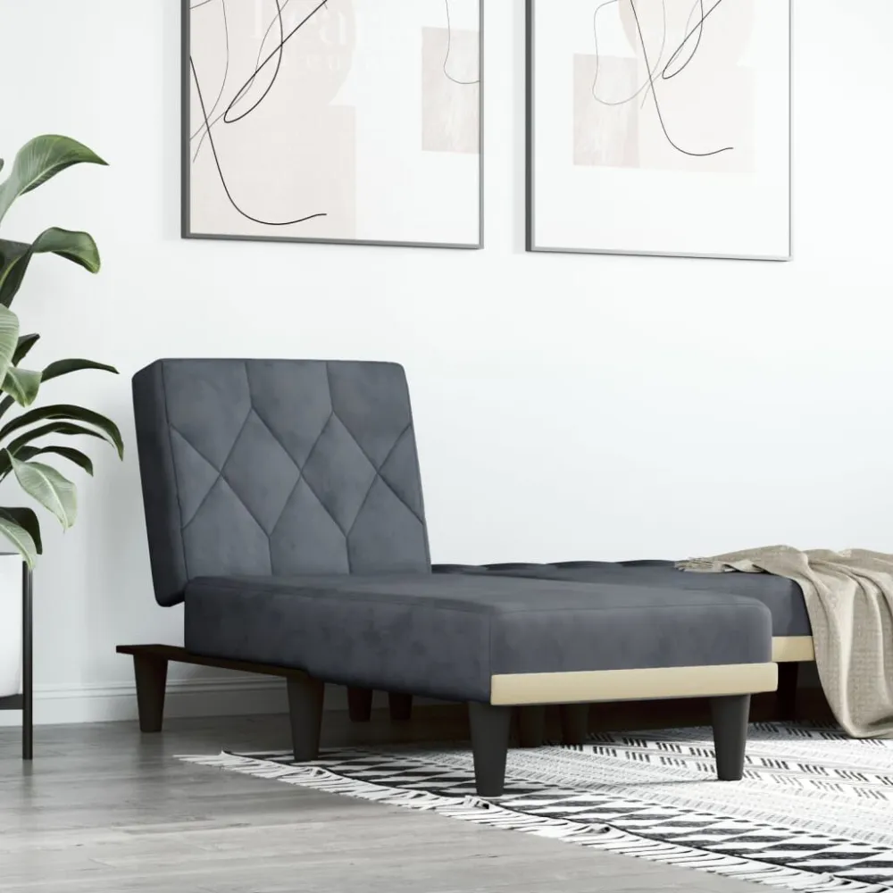 Chaise Longue Velluto Grigio Scuro