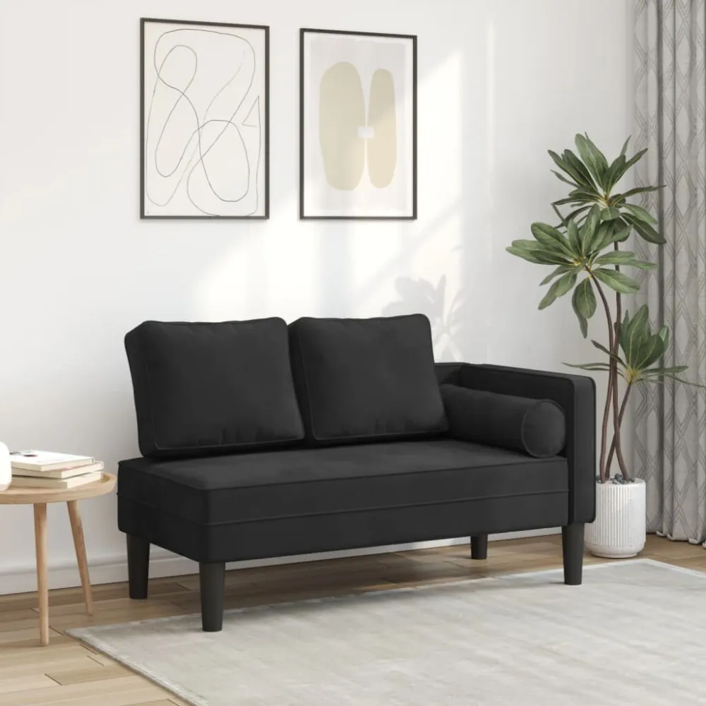Chaise Lounge con Cuscini Nero Velluto