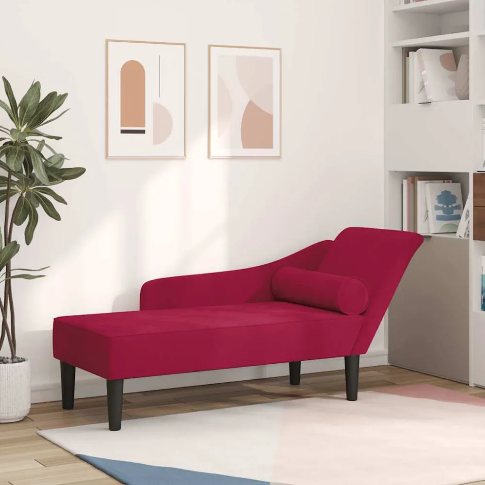Chaise Lounge con Cuscini Rosso Vino Velluto