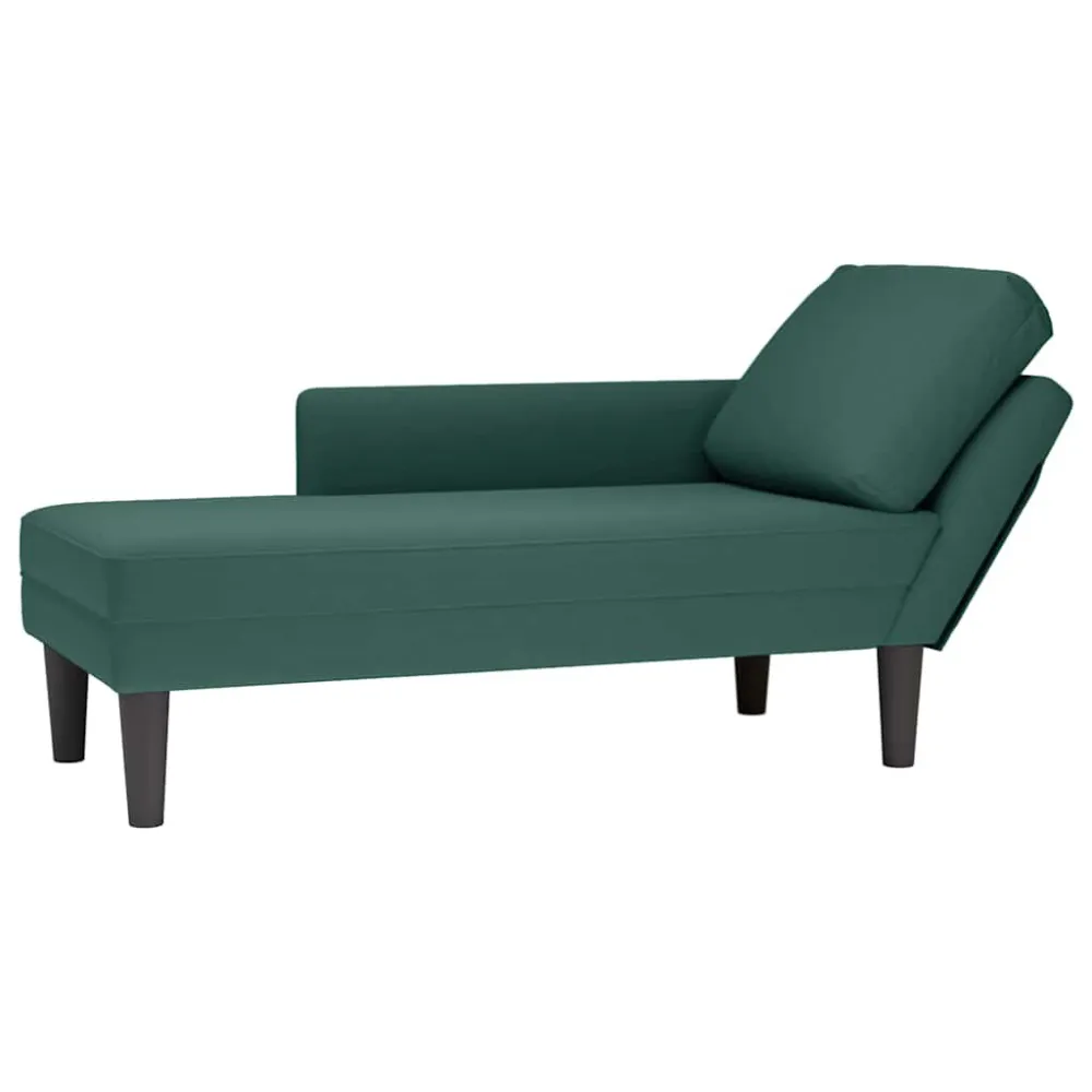 Sdraio con Cuscino e Bracciolo Destro Velluto Verde Scuro
