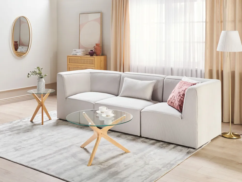 Divano modulare 3 posti velluto coste bianco imbrattato LEMVIG Easy Install