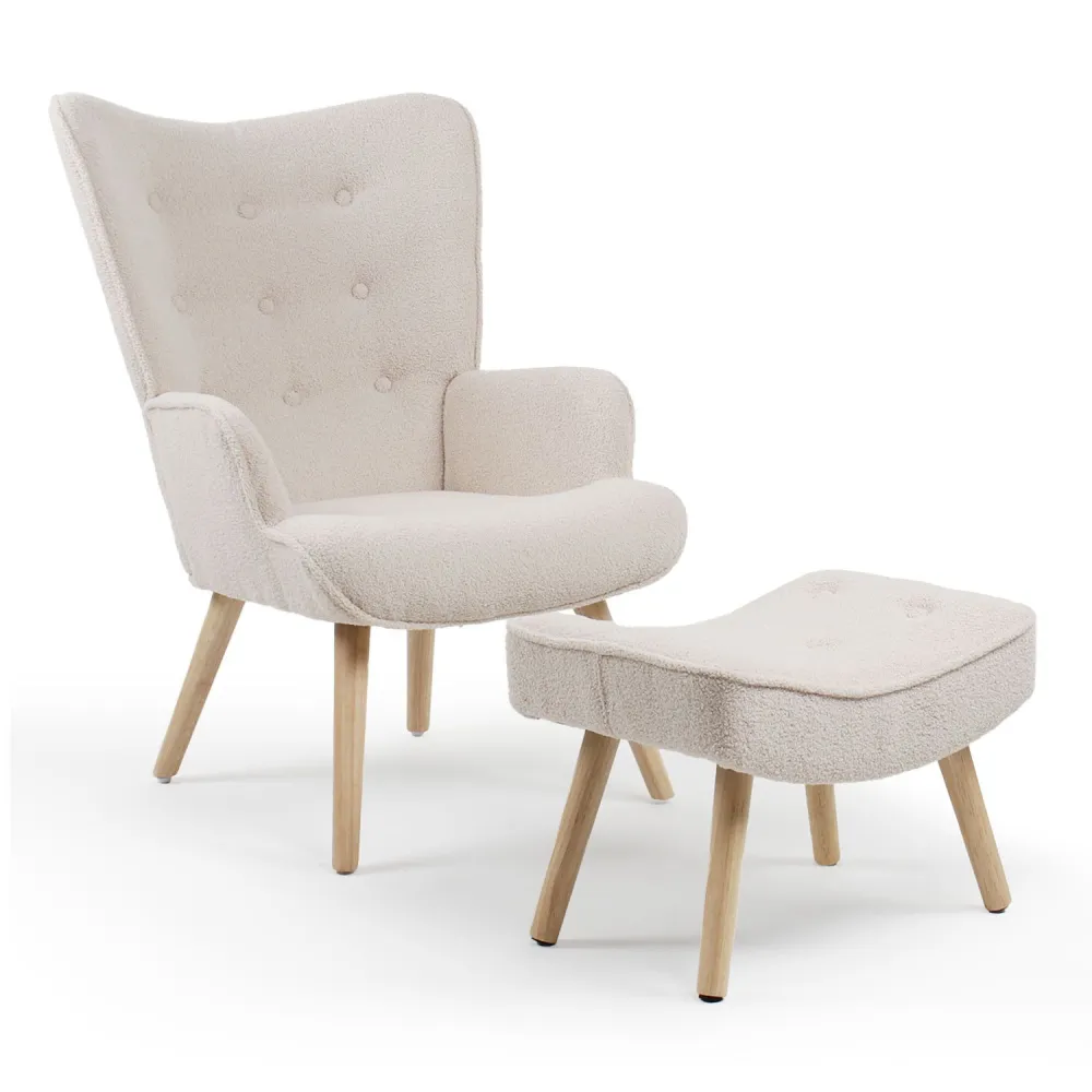 Pouf scandinavo per poltrone Lylou Tessuto lana maglia Crema