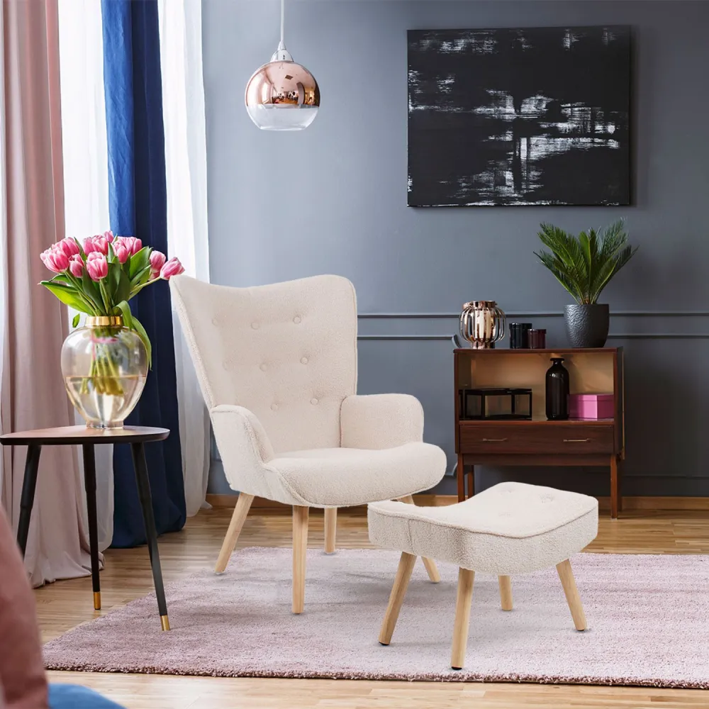 Pouf scandinavo per poltrone Lylou Tessuto lana maglia Crema
