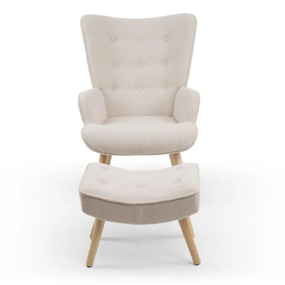 Pouf scandinavo per poltrone Lylou Tessuto lana maglia Crema