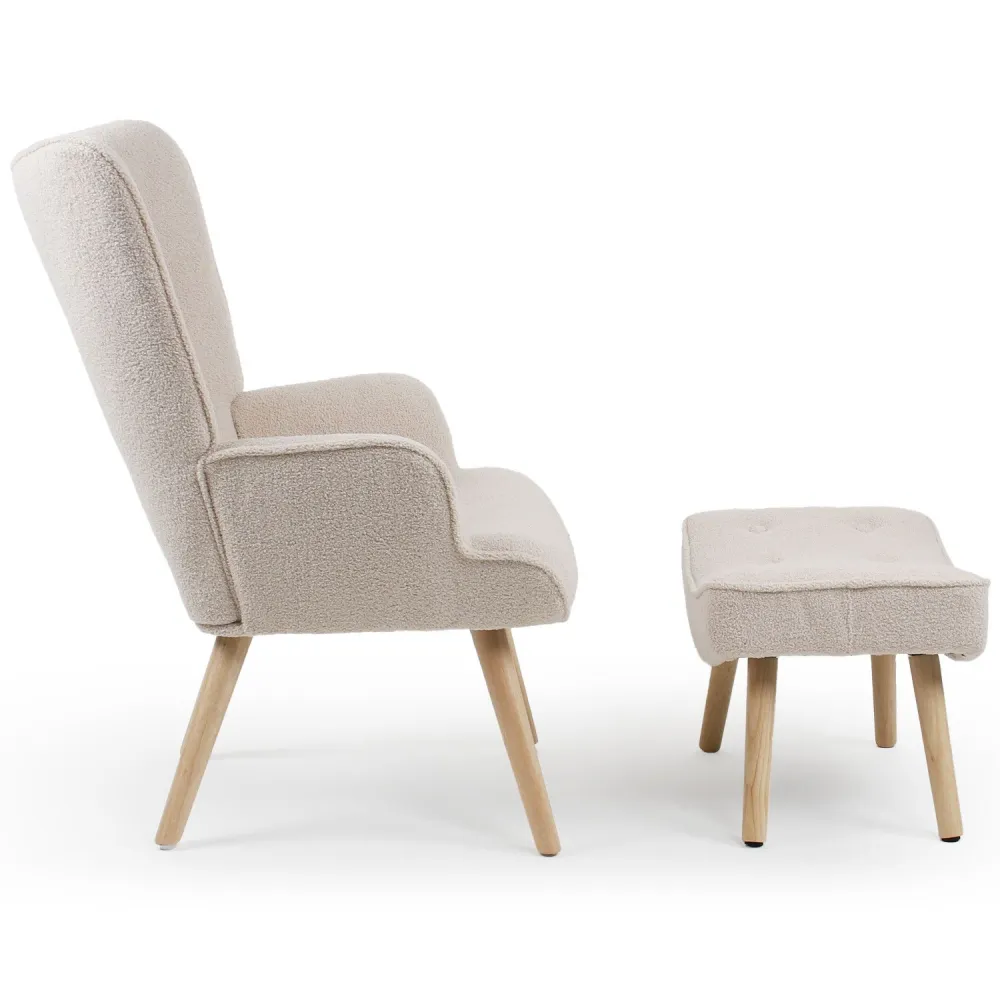 Pouf scandinavo per poltrone Lylou Tessuto lana maglia Crema
