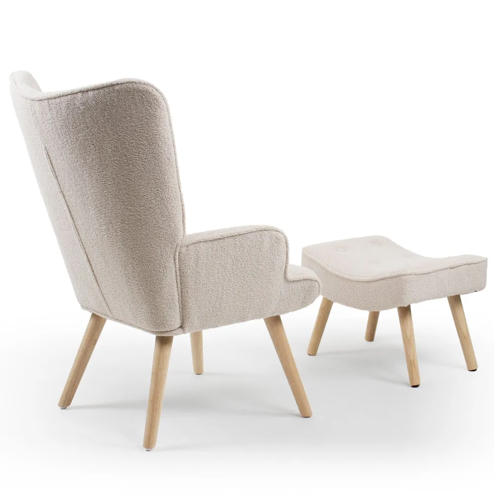 Pouf scandinavo per poltrone Lylou Tessuto lana maglia Crema