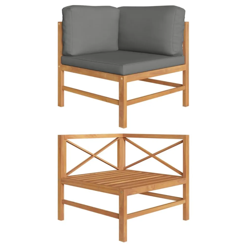 Divano Angolare con Cuscini Grigio Ombroso Massello di Teak