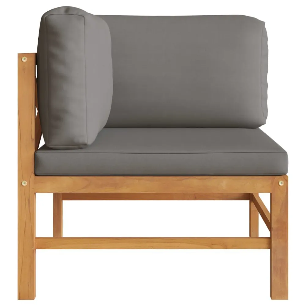 Divano Angolare con Cuscini Grigio Ombroso Massello di Teak