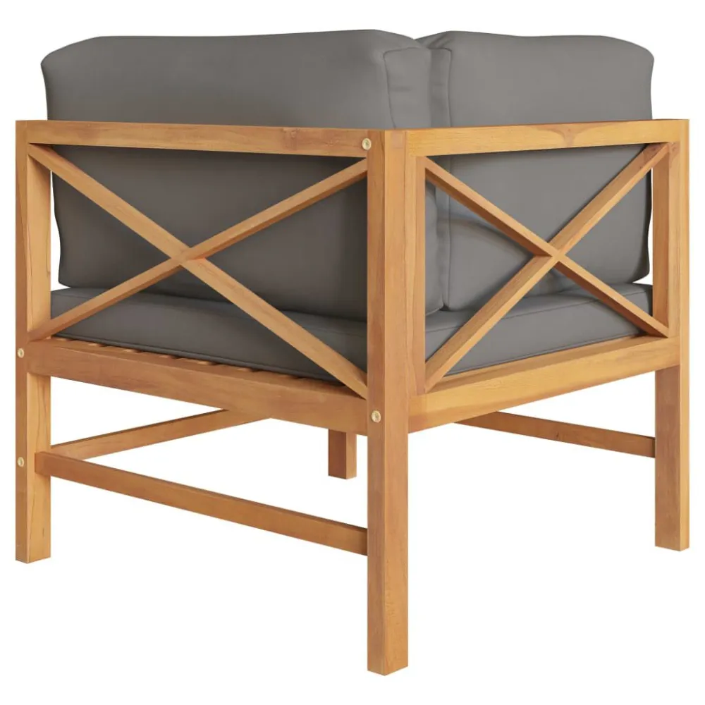 Divano Angolare con Cuscini Grigio Ombroso Massello di Teak