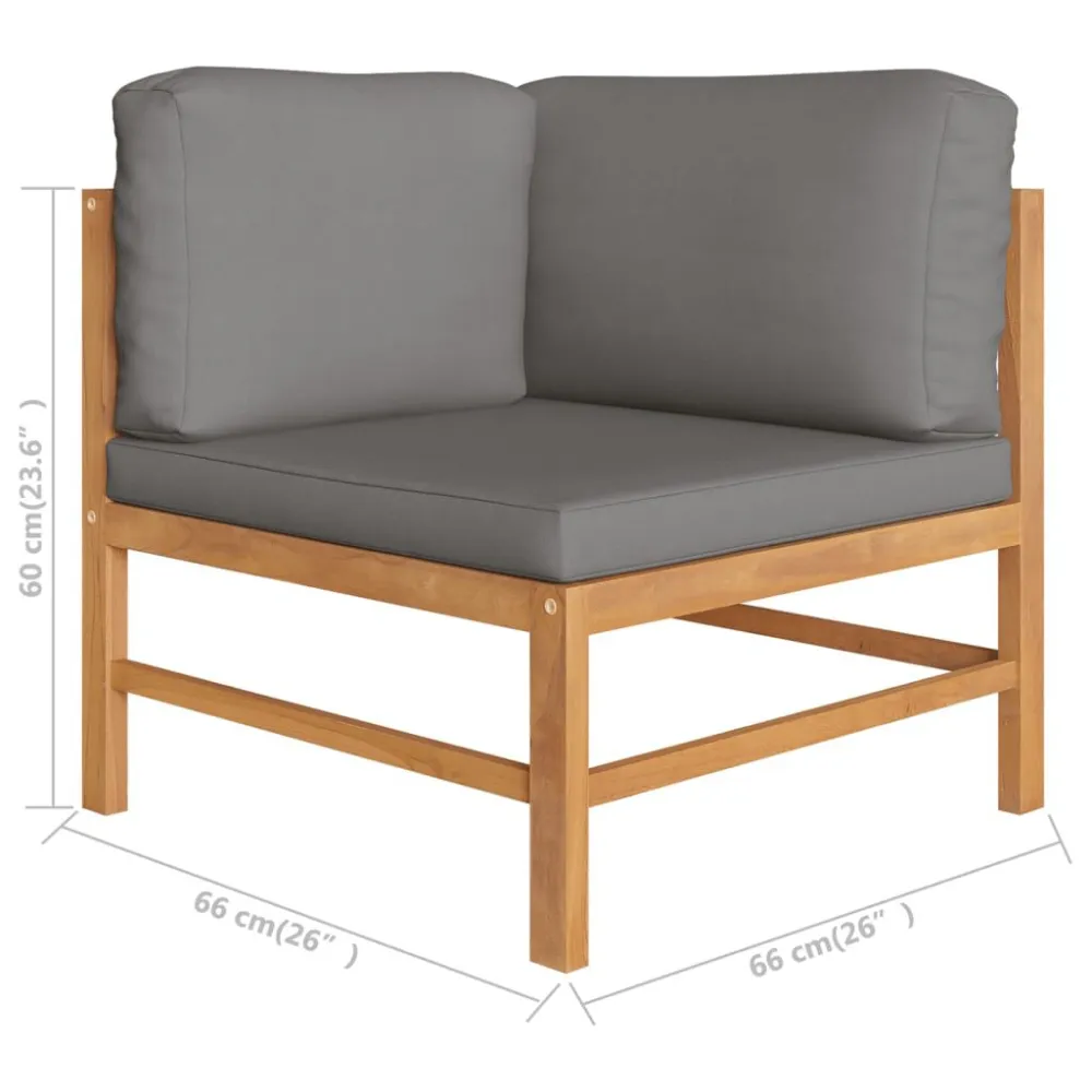 Divano Angolare con Cuscini Grigio Ombroso Massello di Teak