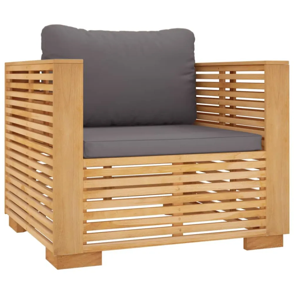 Divano da Giardino Cuscini Grigio Fosco Legno Massello di Teak