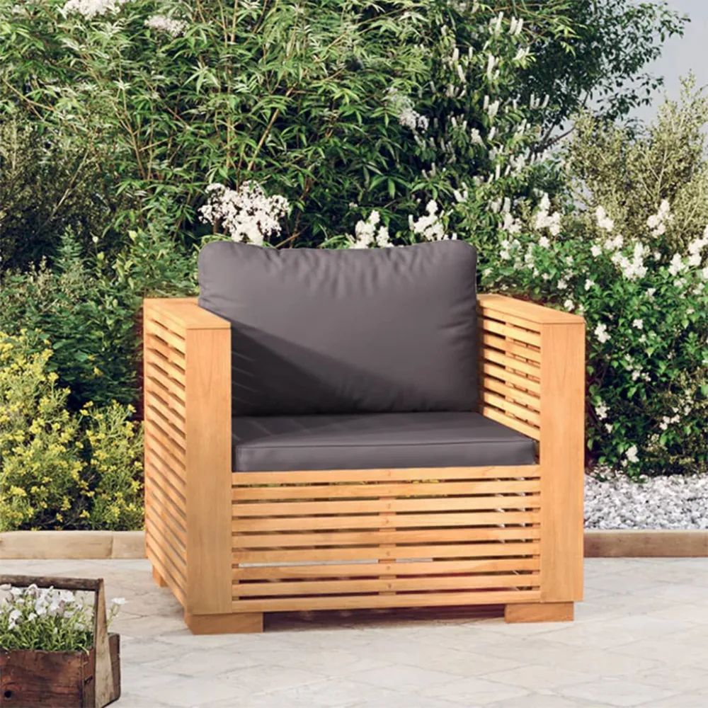 Divano da Giardino Cuscini Grigio Fosco Legno Massello di Teak