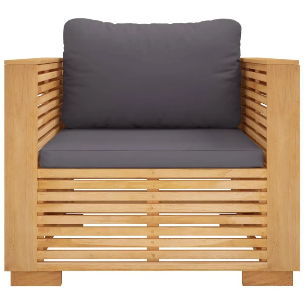 Divano da Giardino Cuscini Grigio Fosco Legno Massello di Teak
