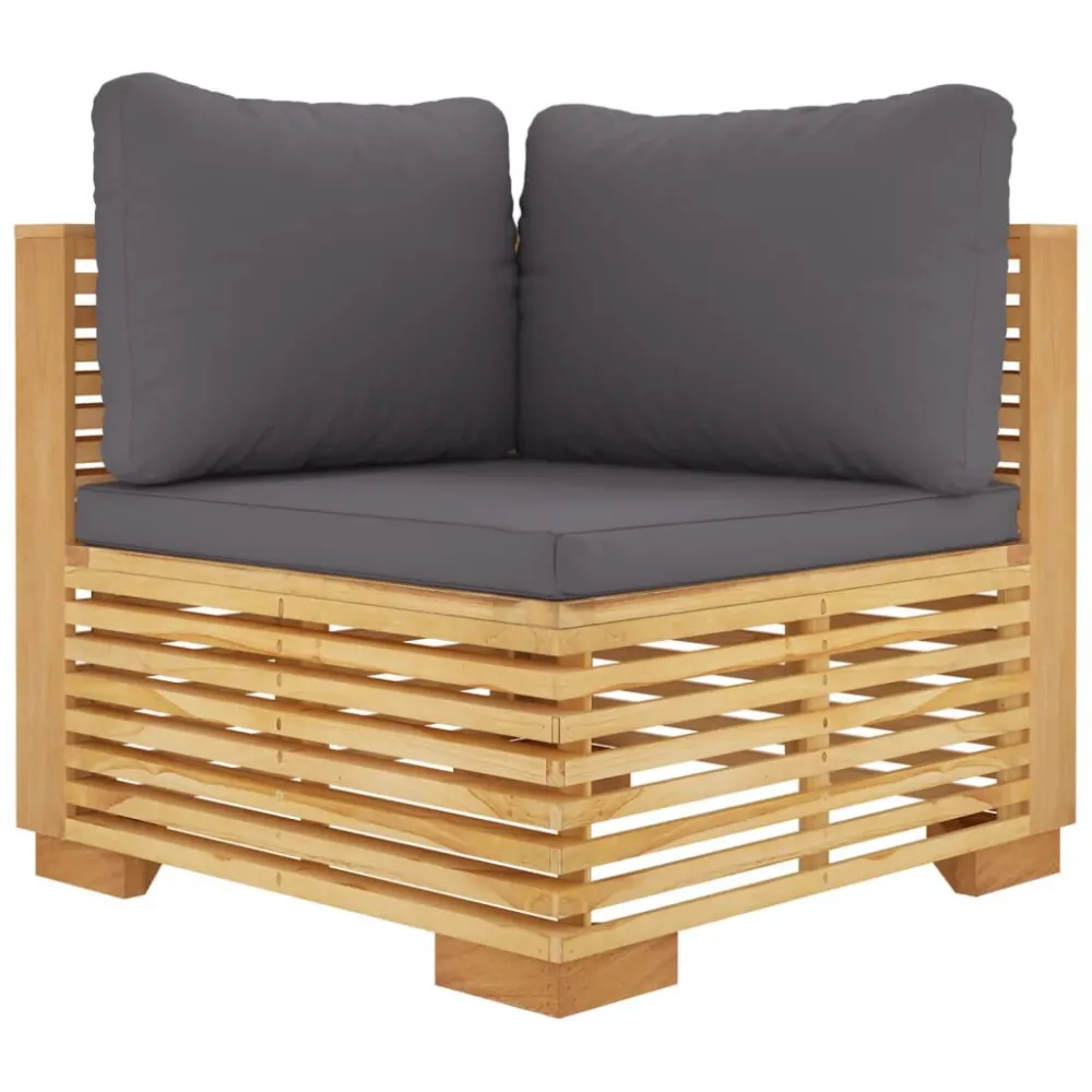 Set di Riparazione Divano Angolare Giardino Cuscini Grigio Cupo Massello di Teak