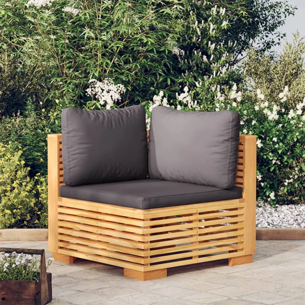 Set di Riparazione Divano Angolare Giardino Cuscini Grigio Cupo Massello di Teak